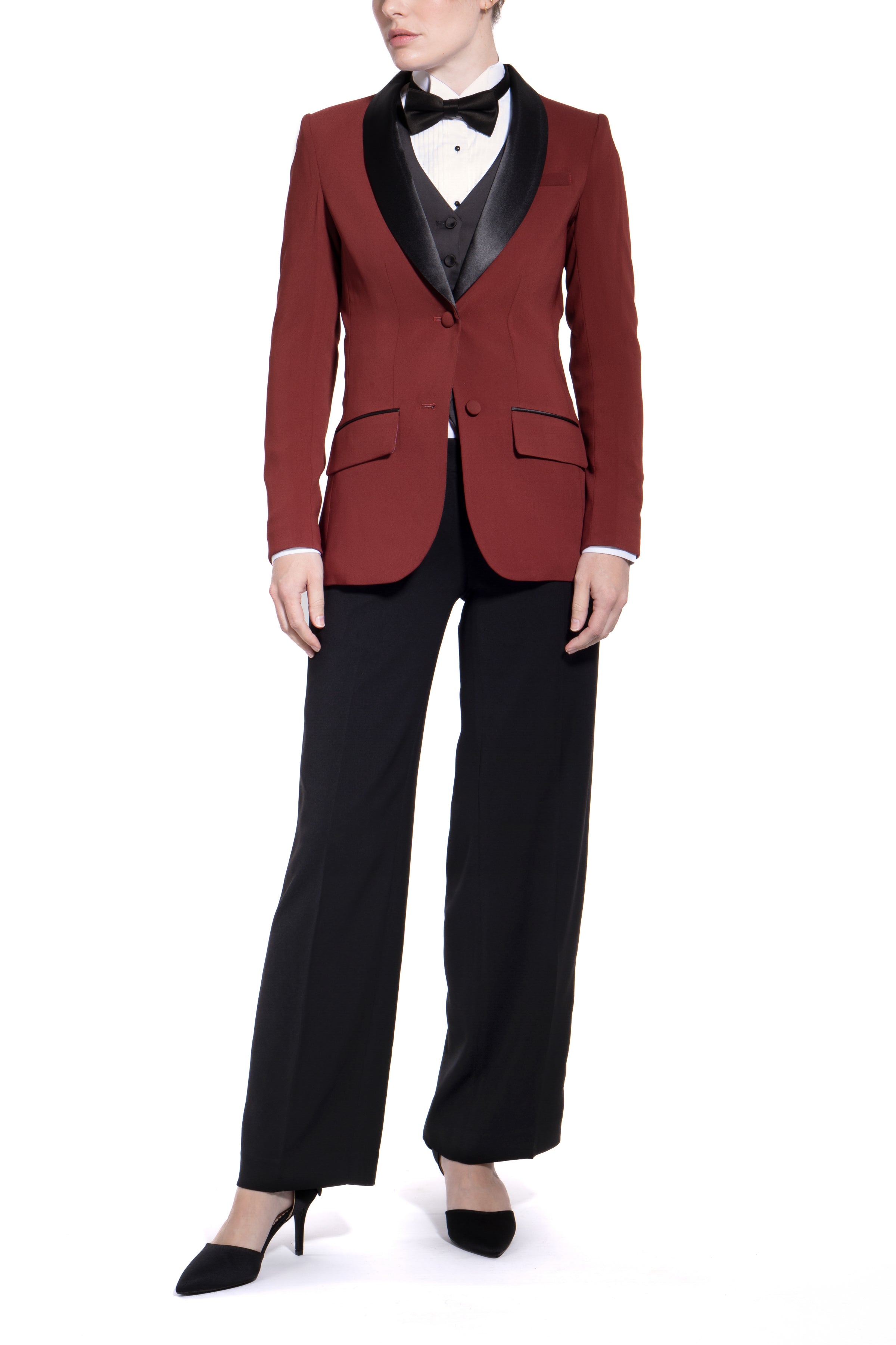 Burgundy & Black Shawl Collar Tuxedo Jacket