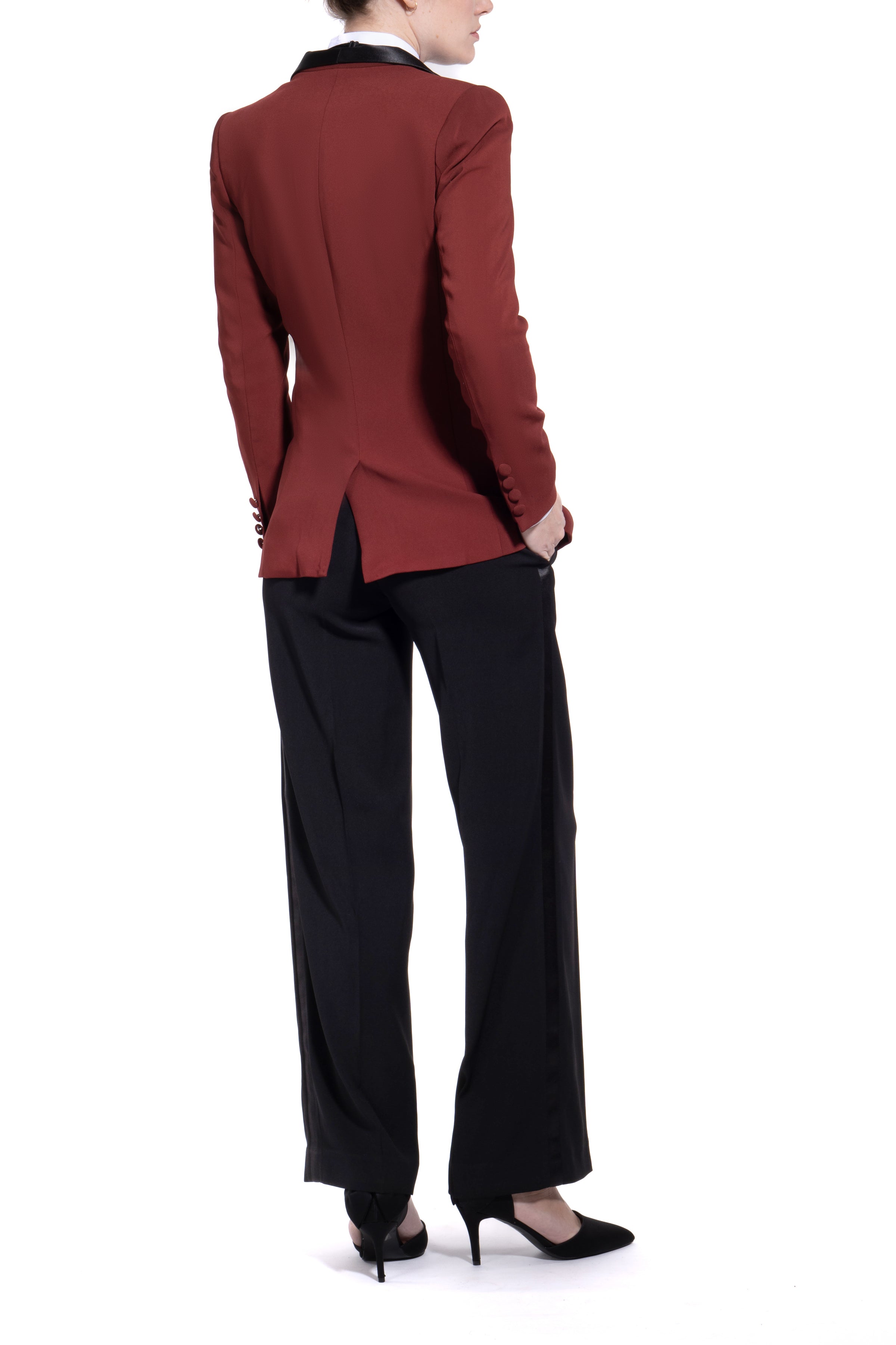 Burgundy & Black Shawl Collar Tuxedo Jacket