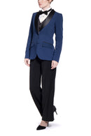 Black Straight Wide Fit Tuxedo Pants w/ Satin Back Pocket