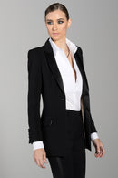 Black Peak Lapel Long Tuxedo Jacket - Women’s Tuxedo Suits | girls prom tuxedo | gal tux | Wedding Party, Bridesmaids