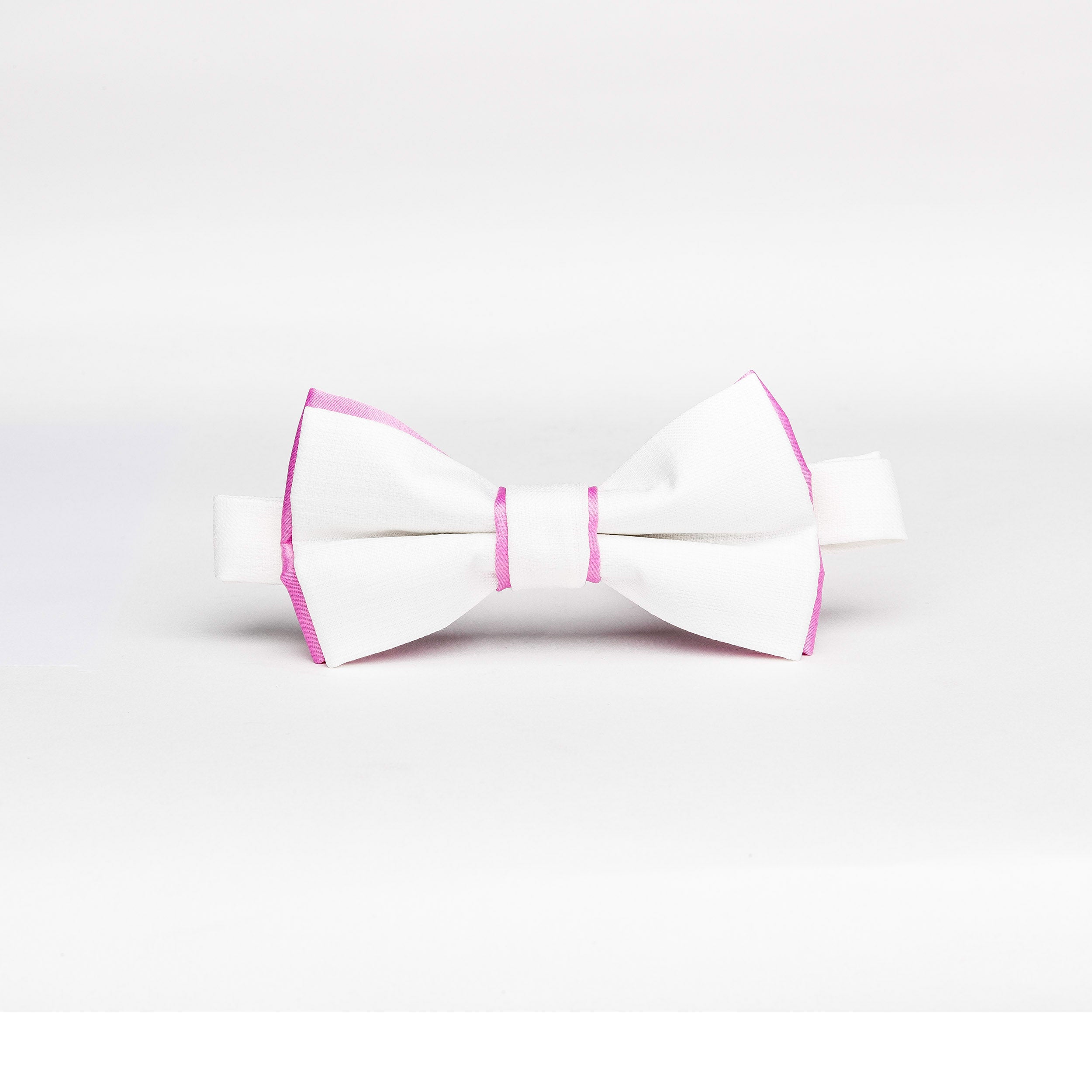 Pearl White & Pink Trim Poly/Linen Bow Tie