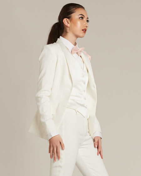 White Shawl Collar Jacket for Women – LITTLE BLACK TUX
