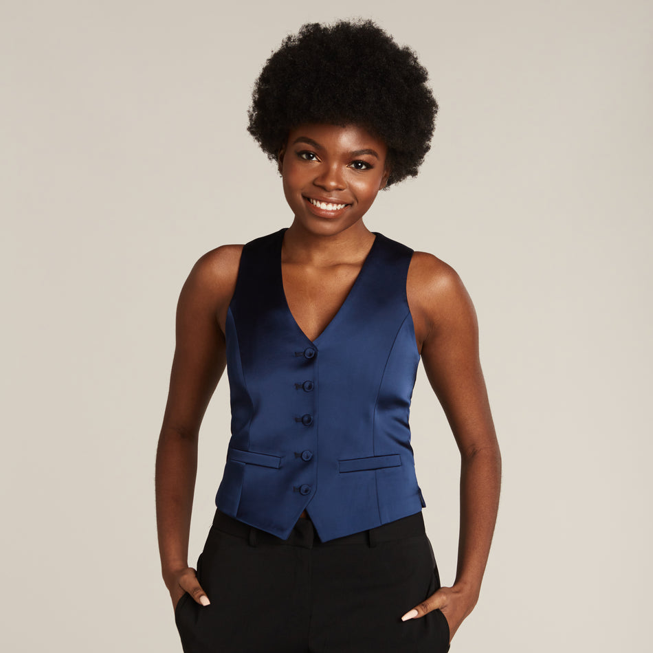 Women's Royal Navy Blue Tuxedo Vest LITTLE BLACK TUX