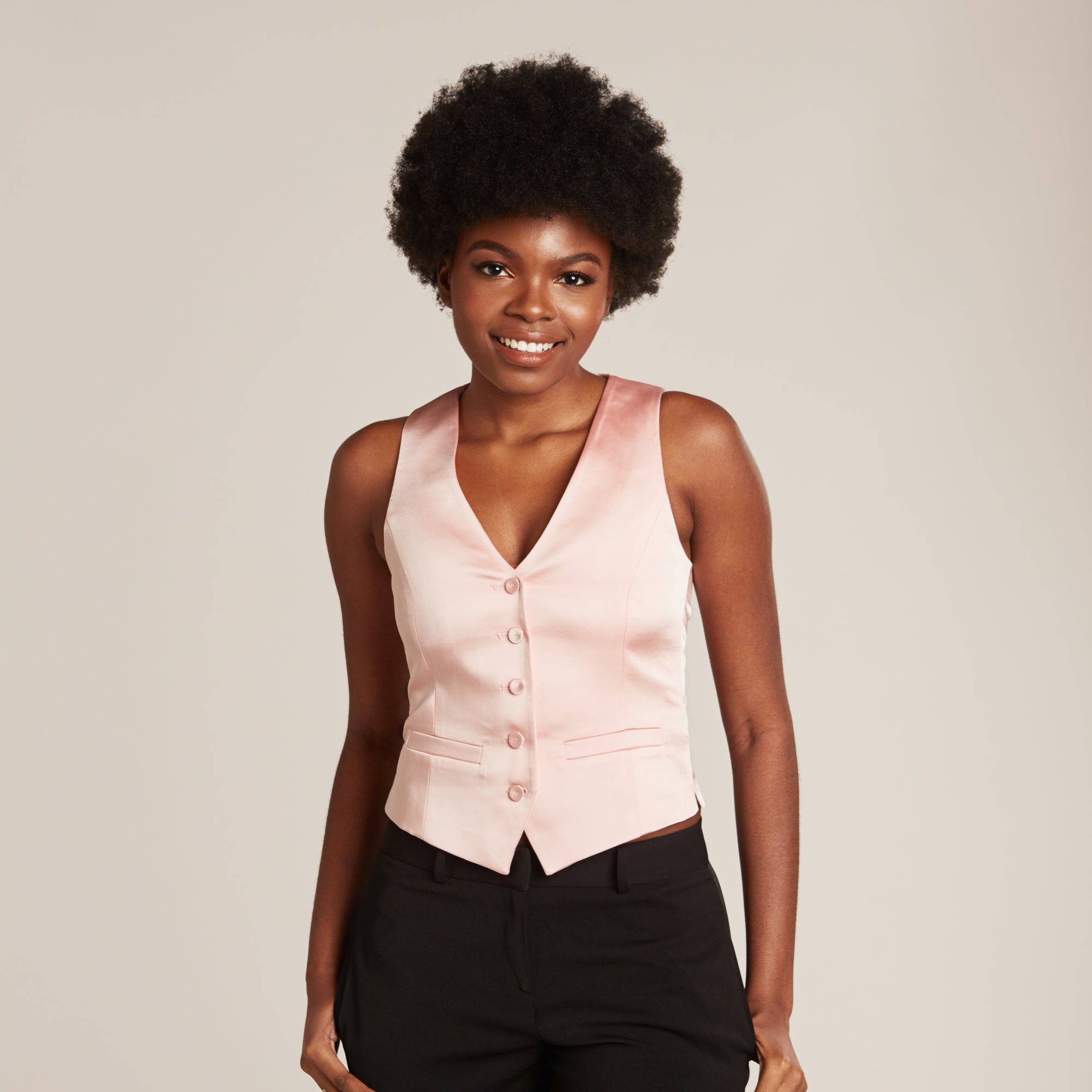 Women's Blush Pink Tuxedo Vest LITTLE BLACK TUX