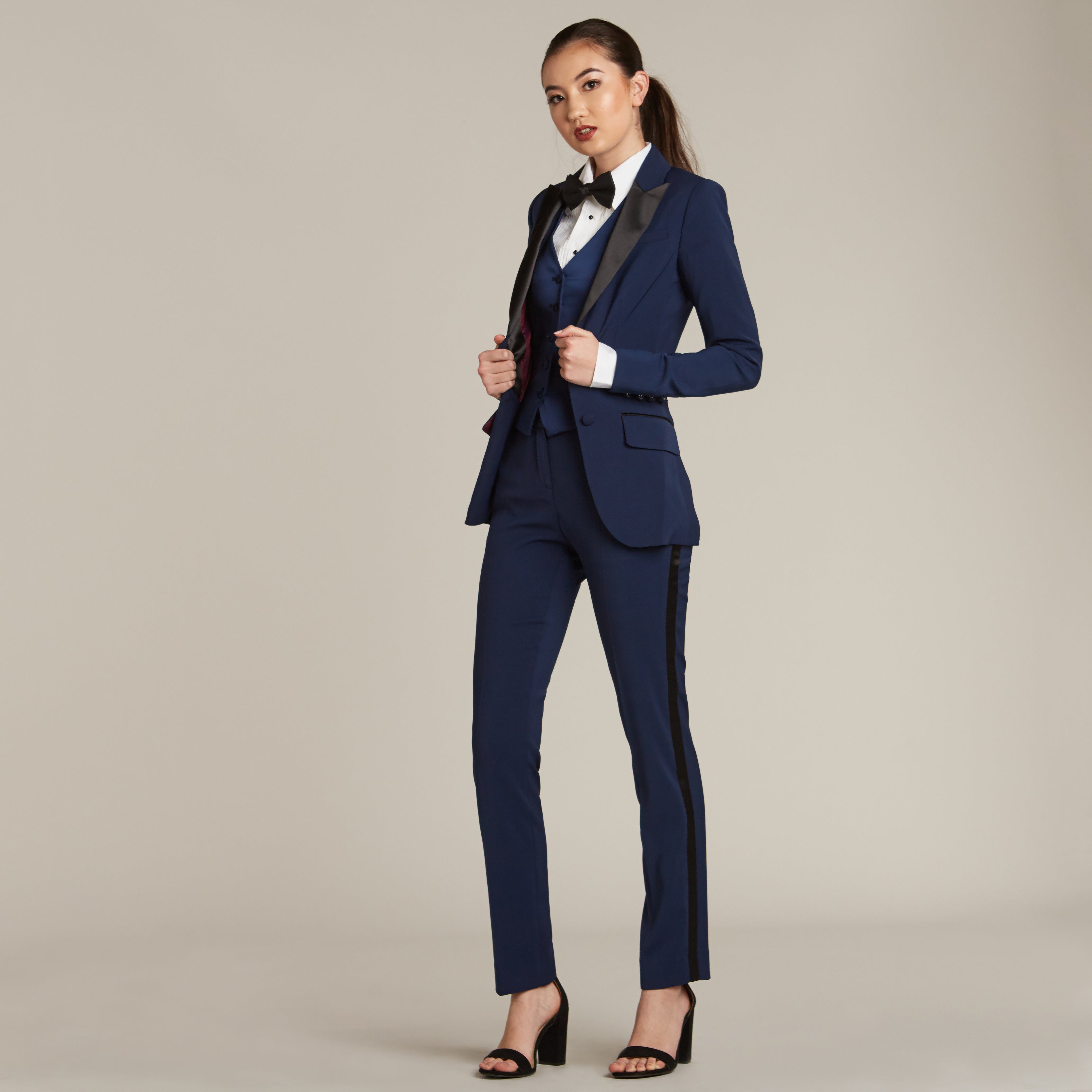 Navy & Black Peak Lapel Tuxedo Jacket - Women’s Tuxedo Suits | girls prom tuxedo | gal tux | Wedding Party, Bridesmaids