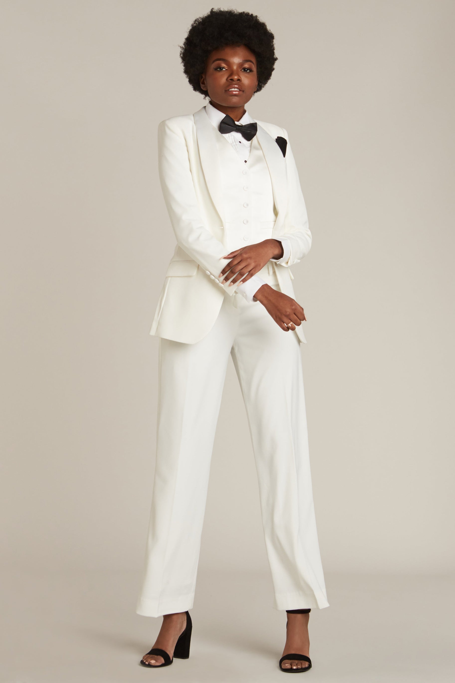 Pearl White Shawl Collar Long Tuxedo Jacket