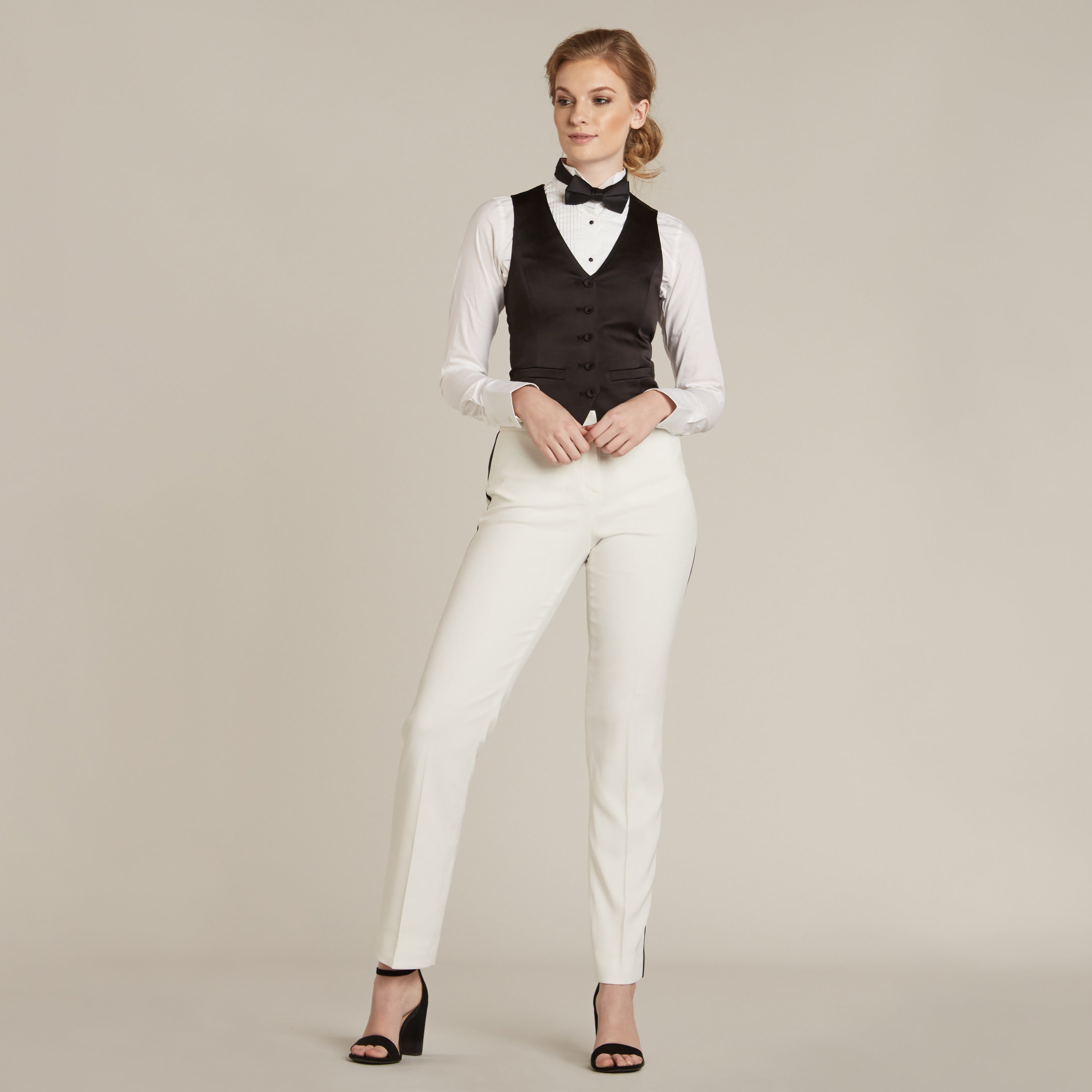 Men's White Black Trim Suits Notch Lapel Blazer & Pants - OneSimpleGown.com