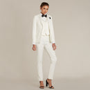 Pearl White Slim Fit Tuxedo Pants w/ Satin Back Pocket