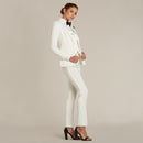 Pearl White Slim Fit Tuxedo Pants w/ Satin Back Pocket