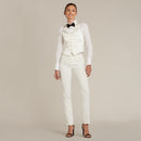 Pearl White Slim Fit Tuxedo Pants w/ Satin Back Pocket