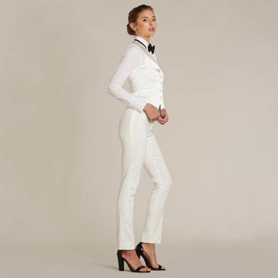 Pearl White Tuxedo Vest for Women LITTLE BLACK TUX