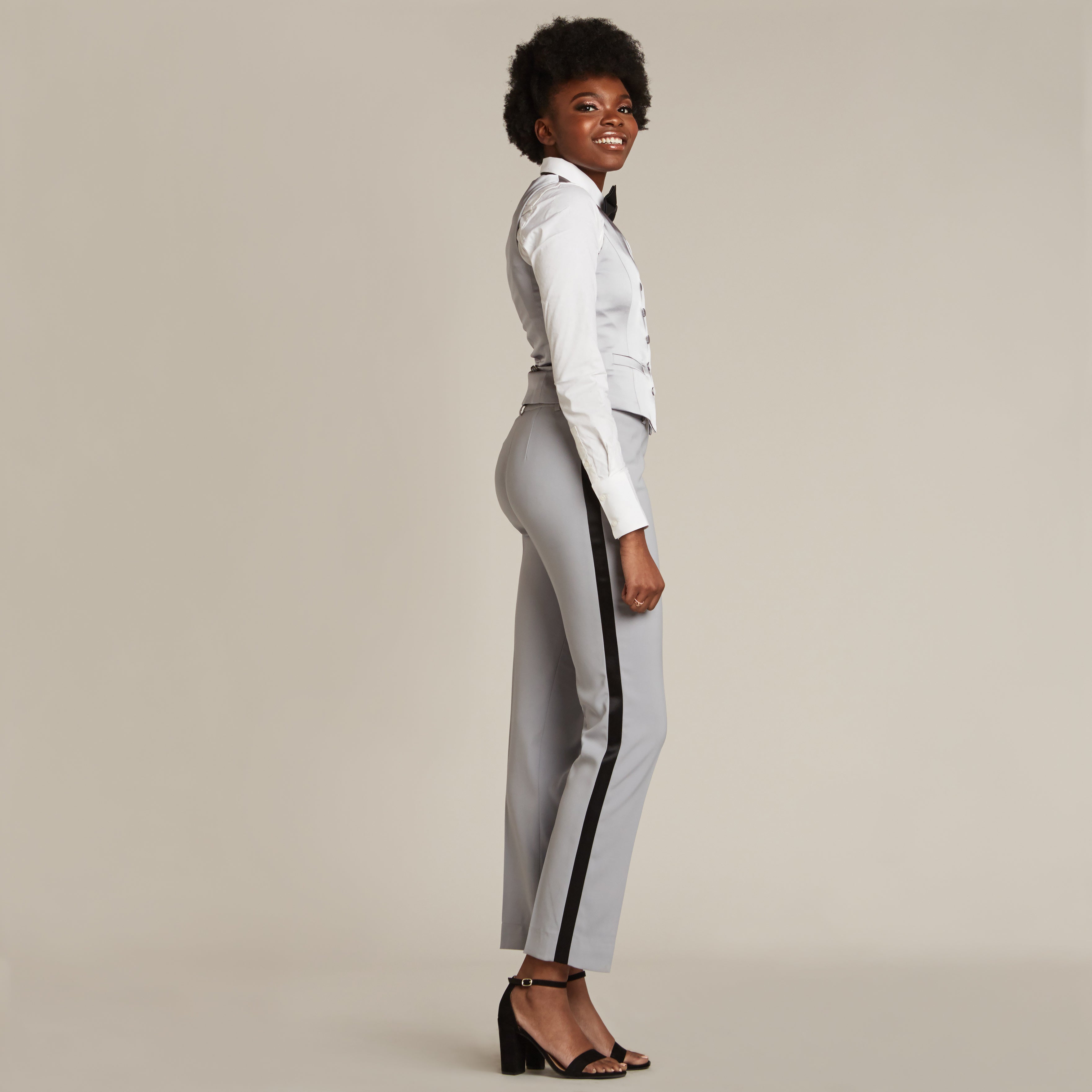 Pearl White & Black Slim Fit Tuxedo Pants – LITTLE BLACK TUX