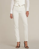 Pearl White Slim Fit Tuxedo Pants w/ Satin Back Pocket