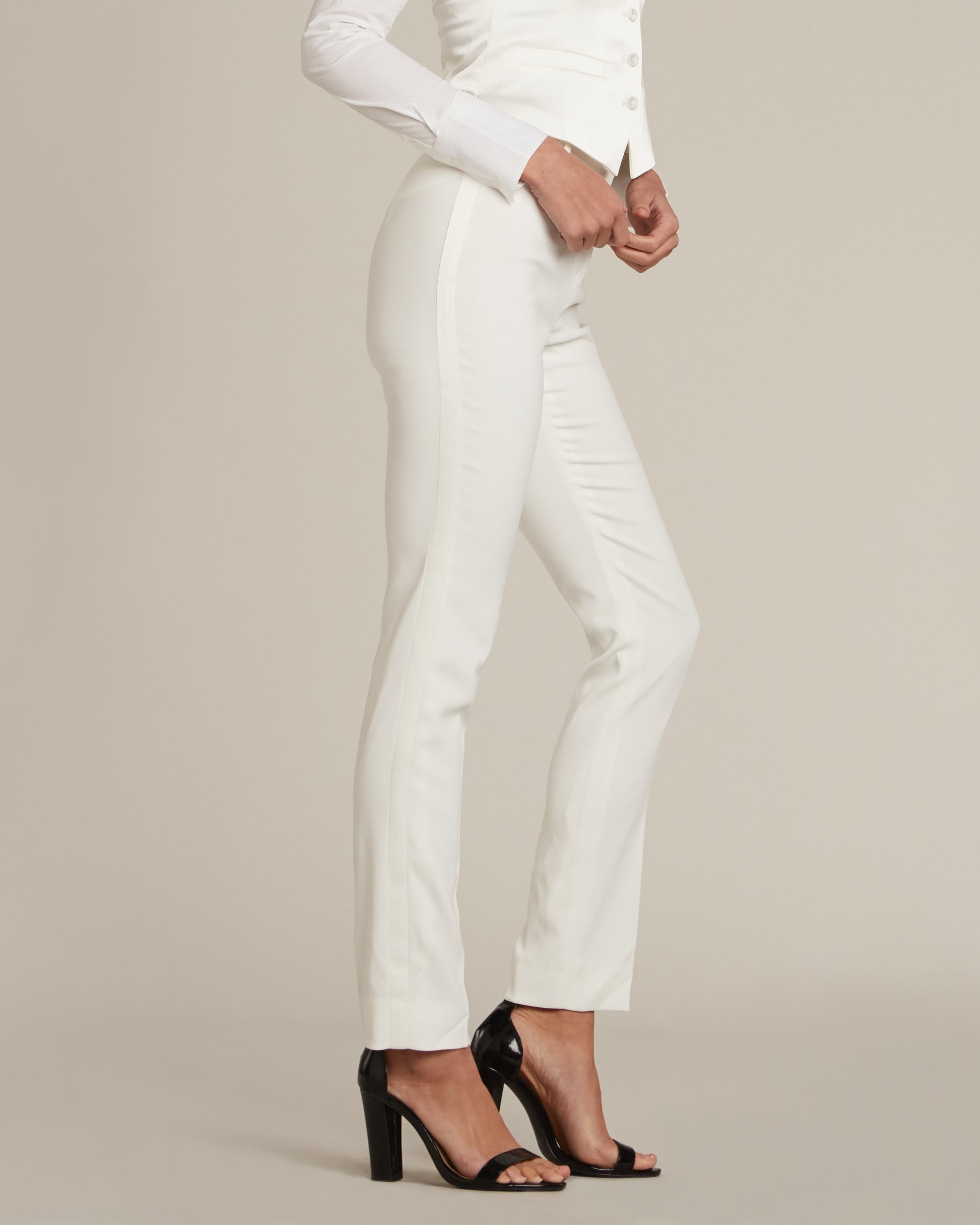 Pearl White Slim Fit Tuxedo Pants