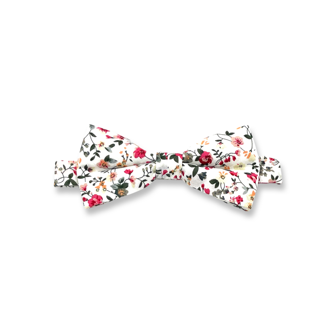 White Floral Cotton Bow Tie